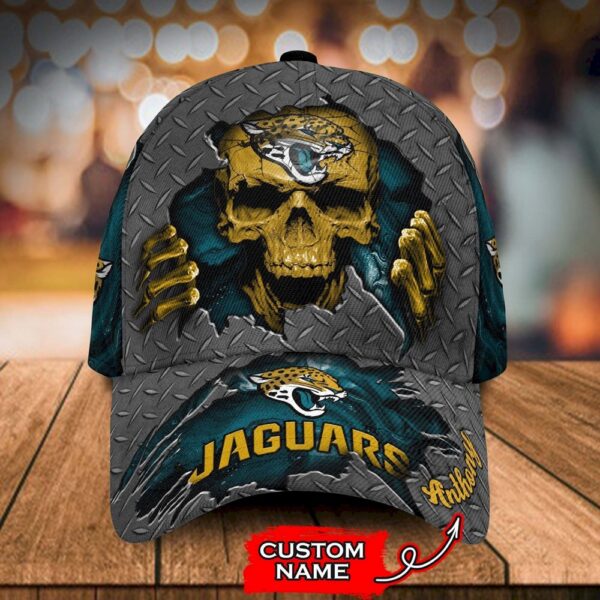 Custom Name Jacksonville Jaguars NFL Skull Hand Baseball Cap