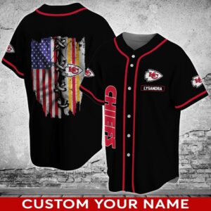 Custom Name Kansas City Chiefs NFL American Flag Baseball Jersey Shirt