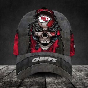 Custom Name Kansas City Chiefs NFL Skull Chain Baseball Classic Cap 1