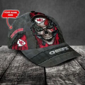 Custom Name Kansas City Chiefs NFL Skull Chain Baseball Classic Cap 2