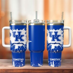 Custom Name Kentucky Wildcats Basketball NCAA Stainless Steel Tumbler 40oz With Handle