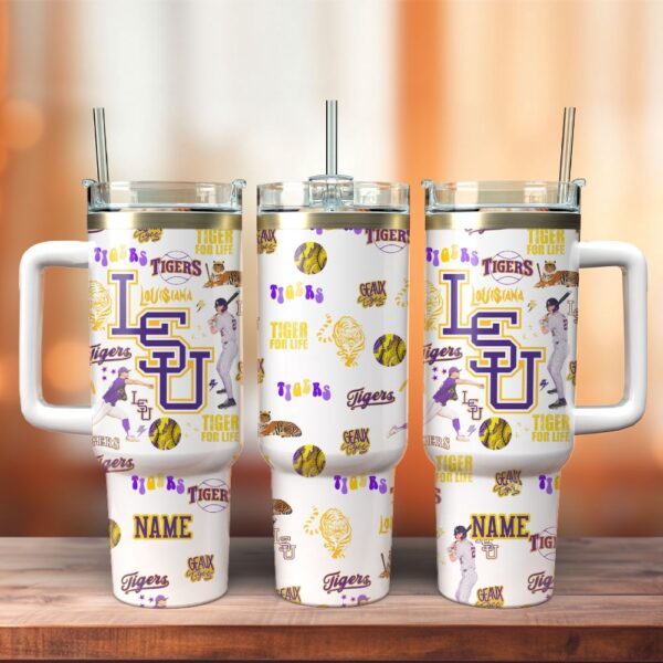 Custom Name LSU Tigers Baseball NCAA Sport Stainless Steel Tumbler 40oz With Handle