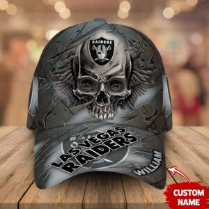 Custom Name Las Vegas Raiders NFL Skull Baseball Cap 1