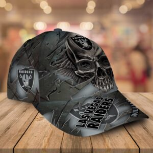 Custom Name Las Vegas Raiders NFL Skull Baseball Cap 2