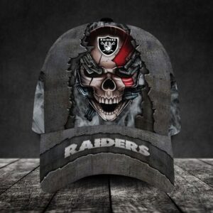 Custom Name Las Vegas Raiders NFL Skull Chain Baseball Classic Cap 1