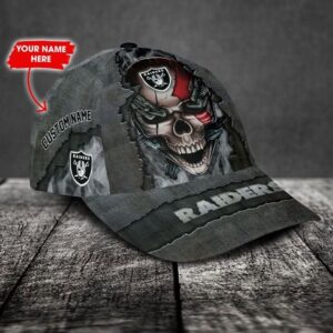 Custom Name Las Vegas Raiders NFL Skull Chain Baseball Classic Cap 2