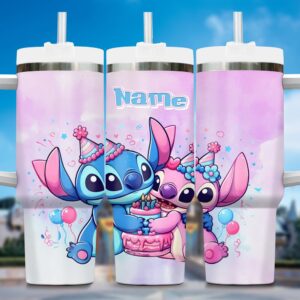 Custom Name Lilo And Stitch Cartoon Tumbler 40oz With Handle