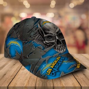 Custom Name Los Angeles Chargers NFL Skull Baseball Cap 2