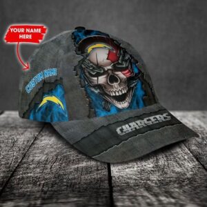 Custom Name Los Angeles Chargers NFL Skull Chain Baseball Classic Cap 2