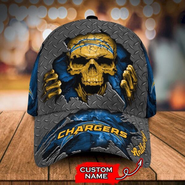 Custom Name Los Angeles Chargers NFL Skull Hand Baseball Cap