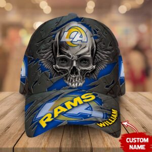 Custom Name Los Angeles Rams NFL Skull Baseball Cap 1