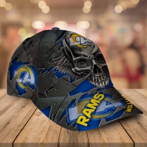 Custom Name Los Angeles Rams NFL Skull Baseball Cap 2