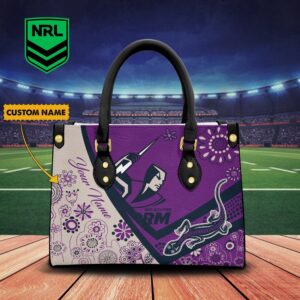 Custom Name Melbourne Storm NRL Women Leather Handbag