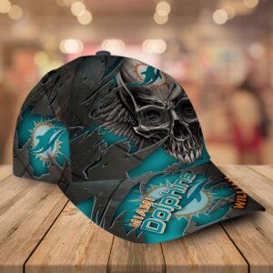 Custom Name Miami Dolphins NFL Skull Baseball Cap 2