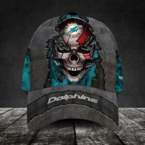 Custom Name Miami Dolphins NFL Skull Chain Baseball Classic Cap 1