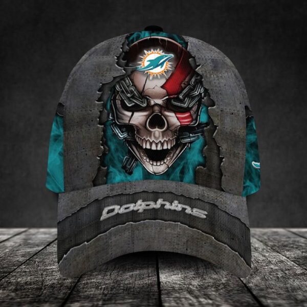 Custom Name Miami Dolphins NFL Skull Chain Baseball Classic Cap