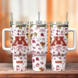 Custom Name Michigan Wolverines Ice Hockey NCAA Sport Stainless Steel Tumbler 40oz With Handle