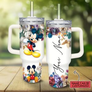 Custom Name Mickey Mouse Cartoon Tumbler 40oz With Handle