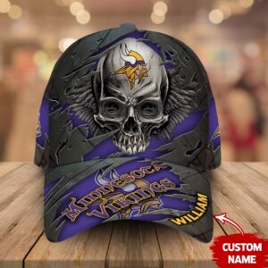 Custom Name Minnesota Vikings NFL Skull Baseball Cap