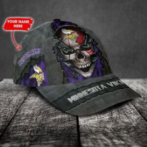 Custom Name Minnesota Vikings NFL Skull Chain Baseball Classic Cap 2