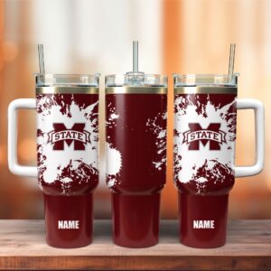 Custom Name Mississippi State Bulldogs Football NCAA Sport Stainless Steel Tumbler 40oz With Handle