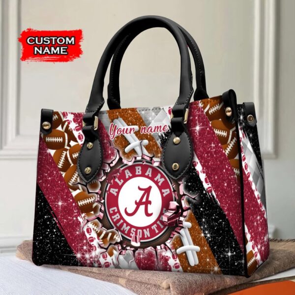 Custom Name NCAA Alabama Crimson Tide Women Leather Hand Bag