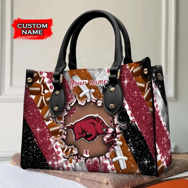 Custom Name NCAA Arkansas Razorbacks Women Leather Hand Bag