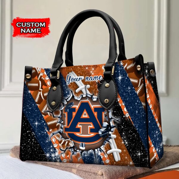 Custom Name NCAA Auburn Tigers Women Leather Hand Bag