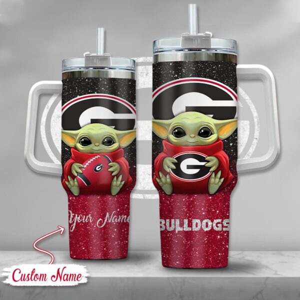 Custom Name NCAA Georgia Bulldogs Baby Yoda Stainless Steel Tumbler 40oz With Handle