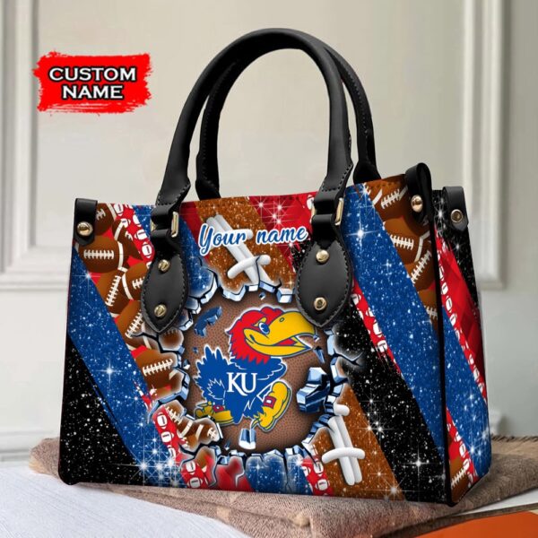 Custom Name NCAA Kansas Jayhawks Women Leather Hand Bag