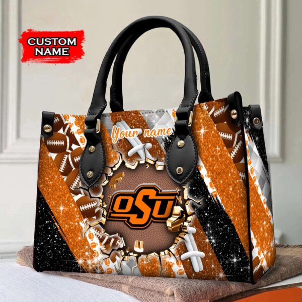 Custom Name NCAA Oklahoma State Cowboys Women Leather Hand Bag