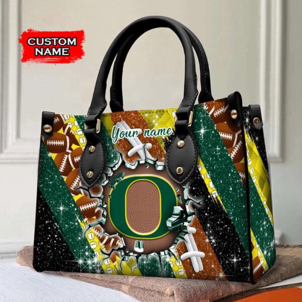 Custom Name NCAA Oregon Ducks Women Leather Hand Bag