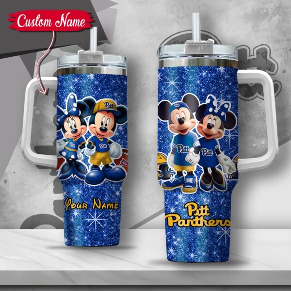 Custom Name NCAA Pittsburgh Panthers Mickey And Minnie Couple Stainless Steel Tumbler 40oz With Handle