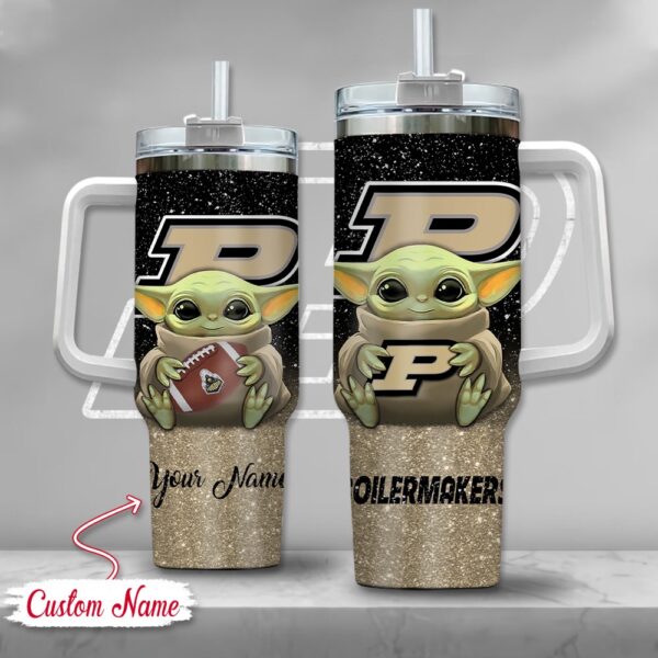 Custom Name NCAA Purdue Boilermakers Baby Yoda Stainless Steel Tumbler 40oz With Handle