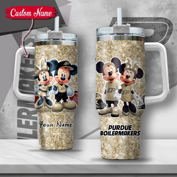 Custom Name NCAA Purdue Boilermakers Mickey And Minnie Couple Stainless Steel Tumbler 40oz With Handle