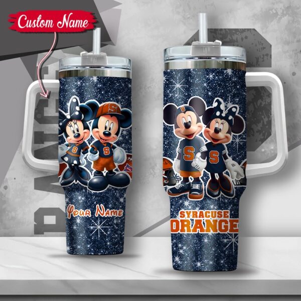 Custom Name NCAA Syracuse Orange Mickey And Minnie Couple Stainless Steel Tumbler 40oz With Handle