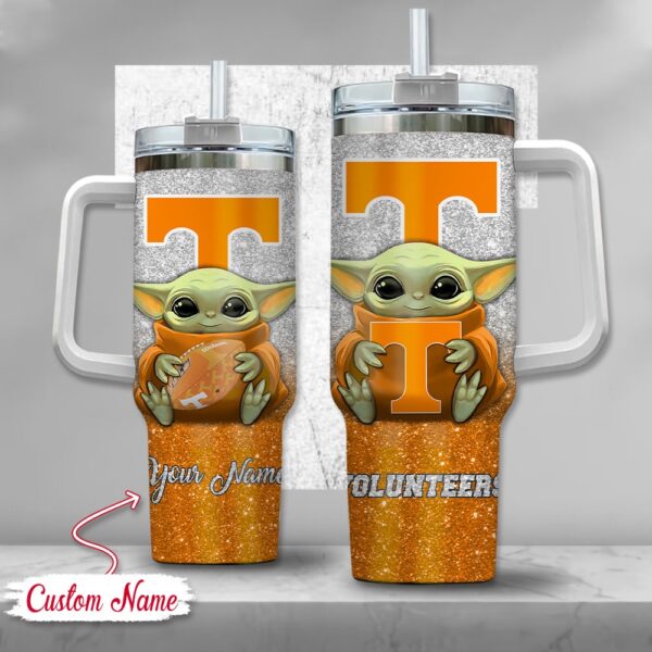 Custom Name NCAA Tennessee Volunteers Baby Yoda Stainless Steel Tumbler 40oz With Handle