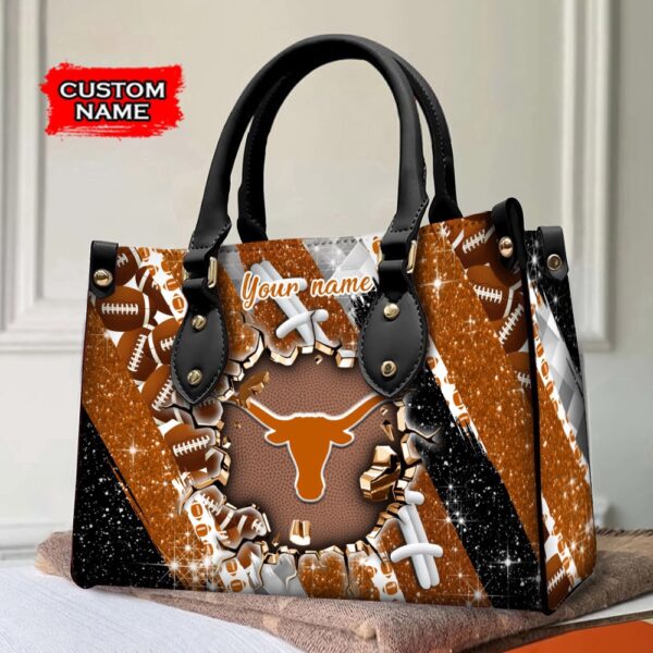 Custom Name NCAA Texas Longhorns Women Leather Hand Bag