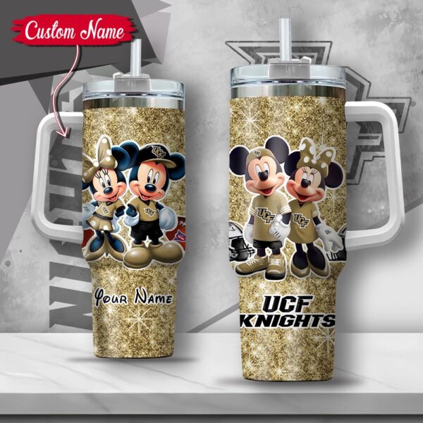 Custom Name NCAA UCF Knights Mickey And Minnie Couple Stainless Steel Tumbler 40oz With Handle