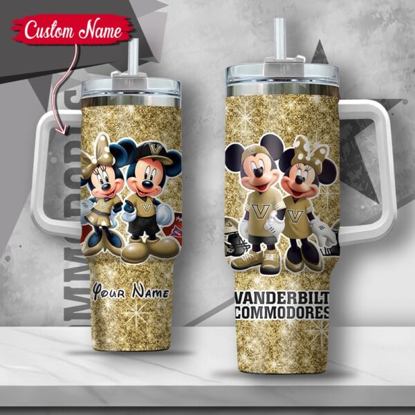 Custom Name NCAA Vanderbilt Commodores Mickey And Minnie Couple Stainless Steel Tumbler 40oz With Handle