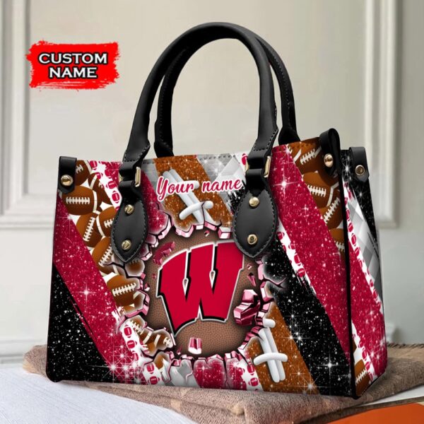 Custom Name NCAA Wisconsin Badgers Women Leather Hand Bag