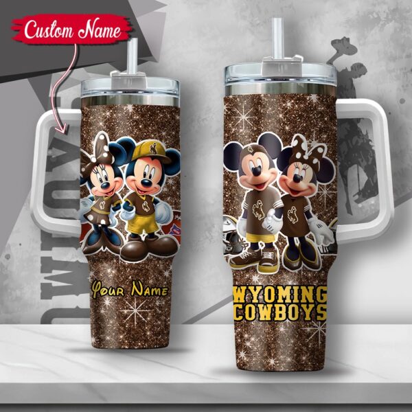 Custom Name NCAA Wyoming Cowboys Mickey And Minnie Couple Stainless Steel Tumbler 40oz With Handle