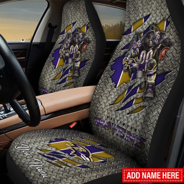 Custom Name NFL Baltimore Ravens Mascot Car Seat Covers