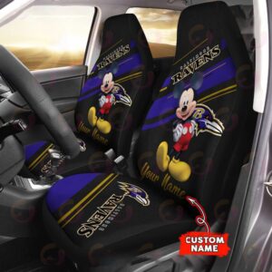 Custom Name NFL Baltimore Ravens Mickey Mouse Car Seat Covers