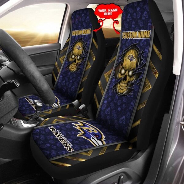 Custom Name NFL Baltimore Ravens Skull Car Seat Covers