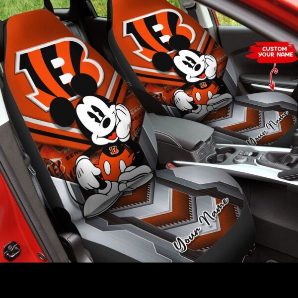 Custom Name NFL Cincinnati Bengals And Mickey Mouse Car Seat Covers