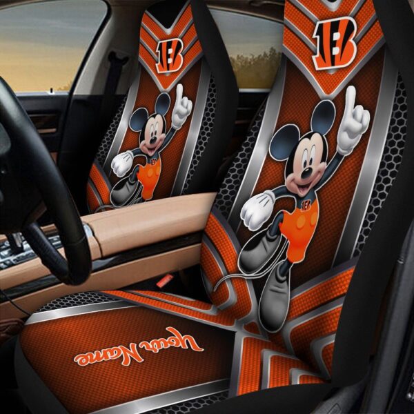 Custom Name NFL Cincinnati Bengals With Mickey Mouse Car Seat Covers