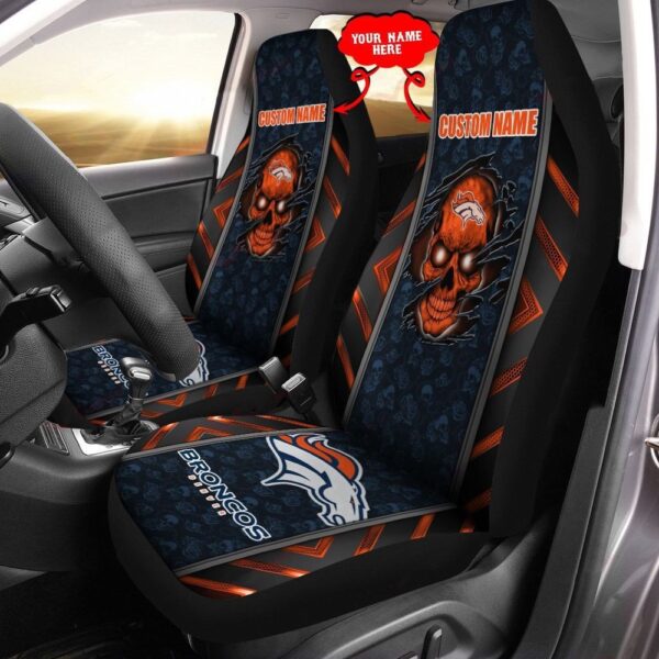 Custom Name NFL Denver Broncos Orange Skull Car Seat Covers