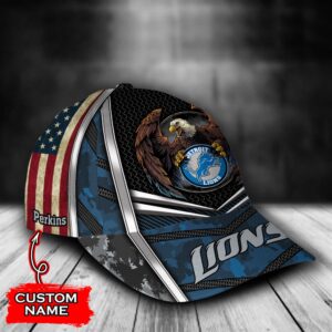 Custom Name NFL Detroit Lions Baseball Cap Print 2