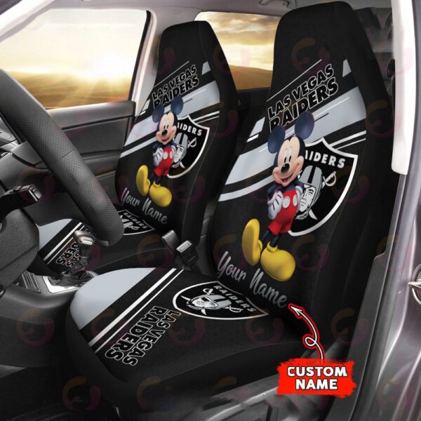 Custom Name NFL Las Vegas Raiders Mickey Mouse Car Seat Covers